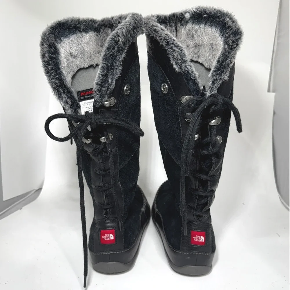 The North Face Black Suede PrimaLoft Insulated Faux Fur Tall Boots Womens 9 AHDZ